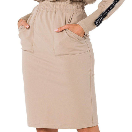 Knit Ctton Sweatshirt Skirt with Front Pockets and Elastic Waistband - MimiStylez