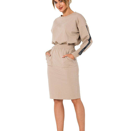 Knit Ctton Sweatshirt Skirt with Front Pockets and Elastic Waistband - MimiStylez