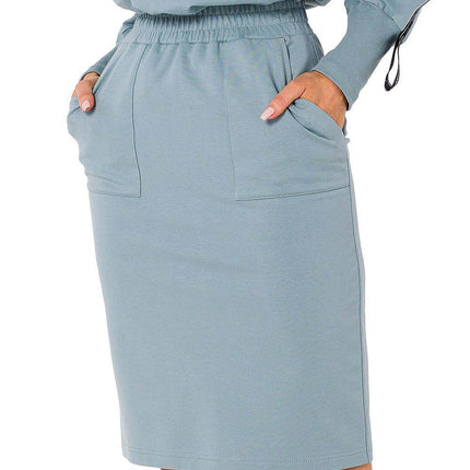 Knit Ctton Sweatshirt Skirt with Front Pockets and Elastic Waistband - MimiStylez