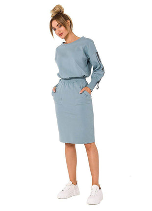 Knit Ctton Sweatshirt Skirt with Front Pockets and Elastic Waistband - MimiStylez