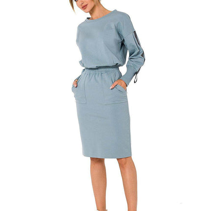 Knit Ctton Sweatshirt Skirt with Front Pockets and Elastic Waistband - MimiStylez