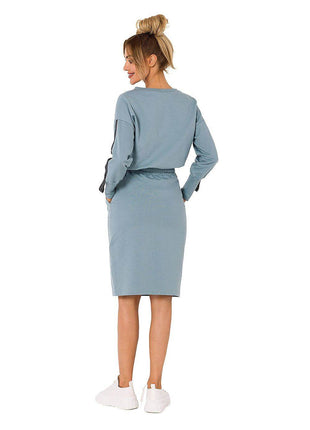 Knit Ctton Sweatshirt Skirt with Front Pockets and Elastic Waistband - MimiStylez