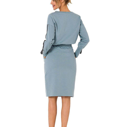 Knit Ctton Sweatshirt Skirt with Front Pockets and Elastic Waistband - MimiStylez