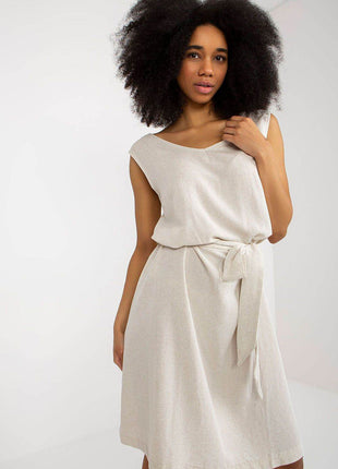 Sleeveless Flared Summer Dress with V-Neck and Waist Tie - MimiStylez