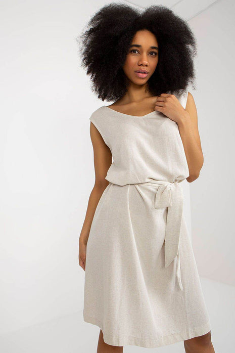 Sleeveless Flared Summer Dress with V-Neck and Waist Tie - MimiStylez