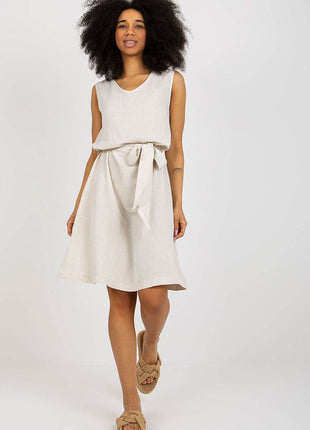 Sleeveless Flared Summer Dress with V-Neck and Waist Tie - MimiStylez