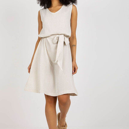 Sleeveless Flared Summer Dress with V-Neck and Waist Tie - MimiStylez