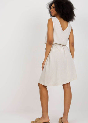 Sleeveless Flared Summer Dress with V-Neck and Waist Tie - MimiStylez