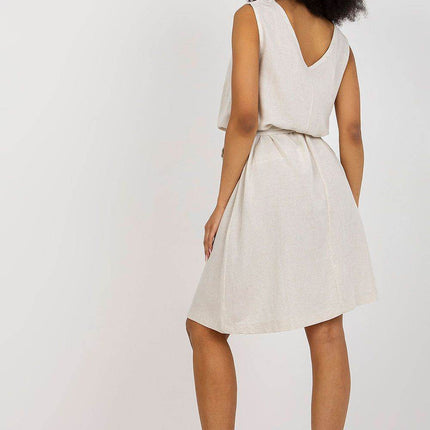 Sleeveless Flared Summer Dress with V-Neck and Waist Tie - MimiStylez