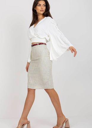 Pleated Sleeve Blouse with Envelope Neckline & Elastic Hem - MimiStylez