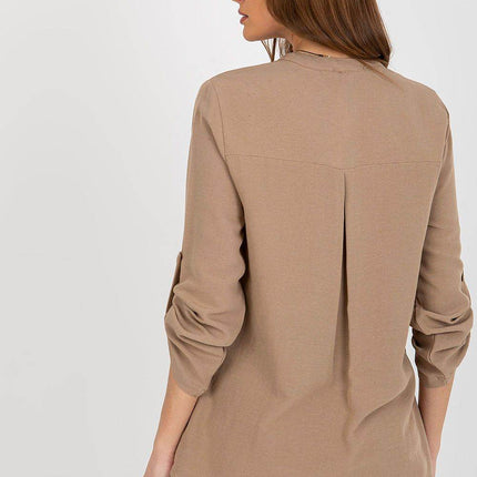 Women's Shirt-Style Blouse with Heart Neckline and Decorative Clasp - MimiStylez