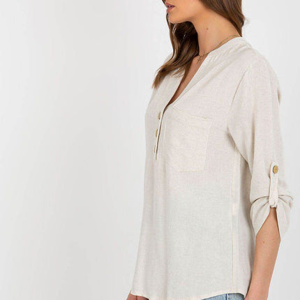 Women's Shirt-Style Blouse with Heart Neckline and Decorative Clasp - MimiStylez
