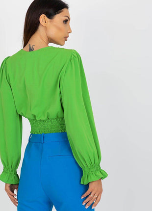 Long Sleeve Blouse with Envelope Neckline & Elastic Hem - MimiStylez