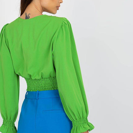 Long Sleeve Blouse with Envelope Neckline & Elastic Hem - MimiStylez