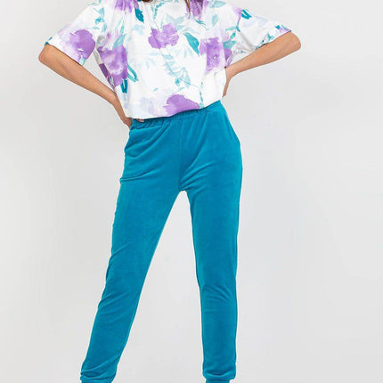 Women’s Cotton Co-Ord Set – Patterned Short-Sleeve Blouse & High-Waisted Pants with Pockets - MimiStylez