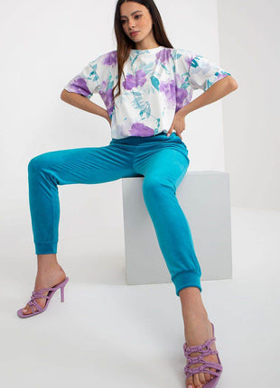 Women’s Cotton Co-Ord Set – Patterned Short-Sleeve Blouse & High-Waisted Pants with Pockets - MimiStylez