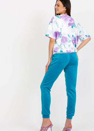 Women’s Cotton Co-Ord Set – Patterned Short-Sleeve Blouse & High-Waisted Pants with Pockets - MimiStylez