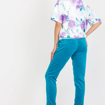 Women’s Cotton Co-Ord Set – Patterned Short-Sleeve Blouse & High-Waisted Pants with Pockets - MimiStylez