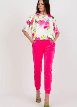 Women’s Cotton Co-Ord Set – Patterned Short-Sleeve Blouse & High-Waisted Pants with Pockets - MimiStylez