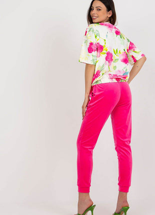 Women’s Cotton Co-Ord Set – Patterned Short-Sleeve Blouse & High-Waisted Pants with Pockets - MimiStylez