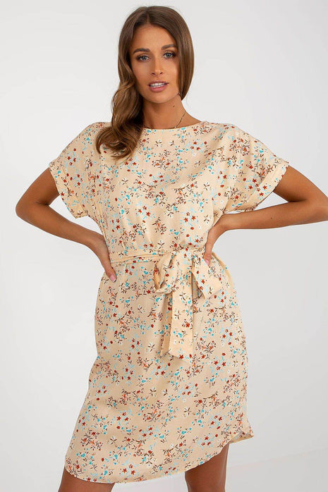 Floral Summer Dress with Tie Waist and Short Sleeves - MimiStylez