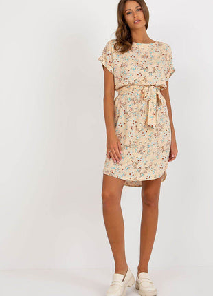 Floral Summer Dress with Tie Waist and Short Sleeves - MimiStylez