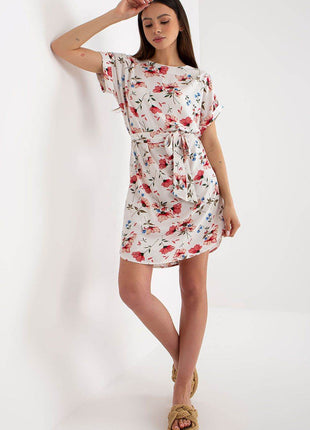 Floral Summer Dress with Tie Waist and Short Sleeves - MimiStylez