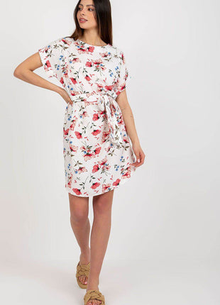Floral Summer Dress with Tie Waist and Short Sleeves - MimiStylez