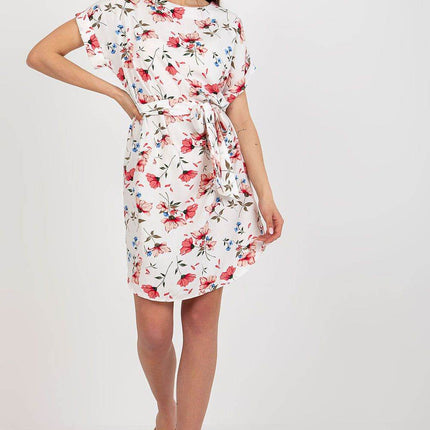 Floral Summer Dress with Tie Waist and Short Sleeves - MimiStylez