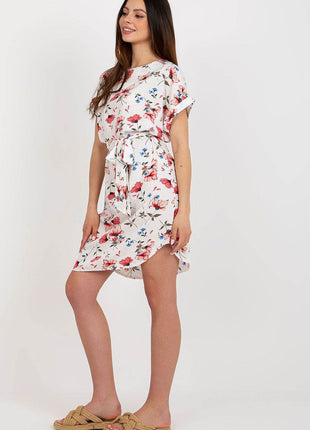 Floral Summer Dress with Tie Waist and Short Sleeves - MimiStylez