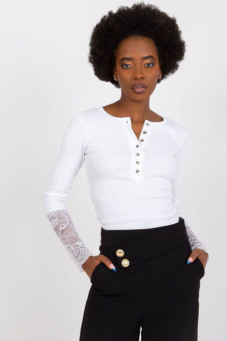Ribbed Cotton Blouse with Lace Detail - MimiStylez