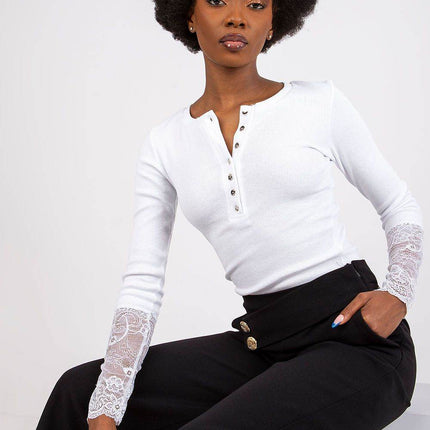 Ribbed Cotton Blouse with Lace Detail - MimiStylez