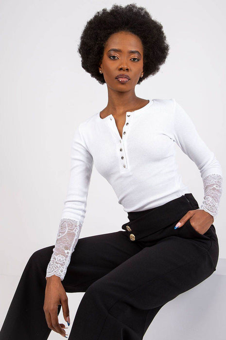 Ribbed Cotton Blouse with Lace Detail - MimiStylez