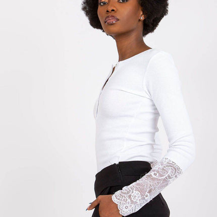 Ribbed Cotton Blouse with Lace Detail - MimiStylez
