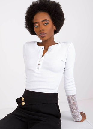 Ribbed Cotton Blouse with Lace Detail - MimiStylez