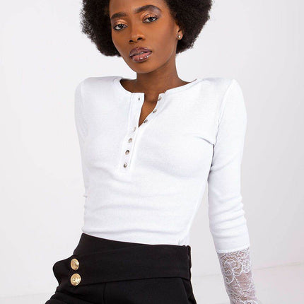 Ribbed Cotton Blouse with Lace Detail - MimiStylez
