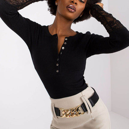 Ribbed Cotton Blouse with Lace Detail - MimiStylez