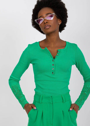 Ribbed Cotton Blouse with Lace Detail - MimiStylez