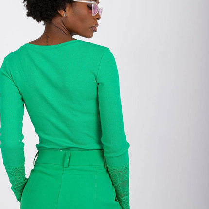 Ribbed Cotton Blouse with Lace Detail - MimiStylez