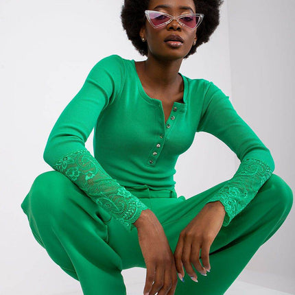 Ribbed Cotton Blouse with Lace Detail - MimiStylez