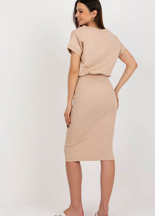 Two-Piece Cotton Set with Fitted Dress and Short Sleeve Blouse - MimiStylez