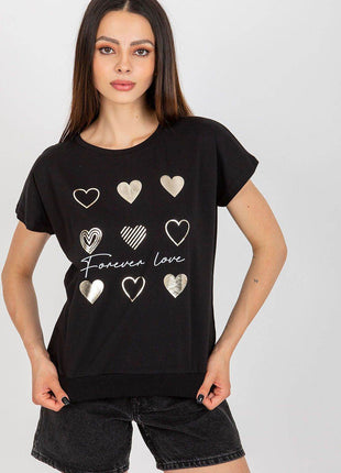 Women’s Cotton Blouse – Short Sleeves & Round Neck with Front Print - MimiStylez