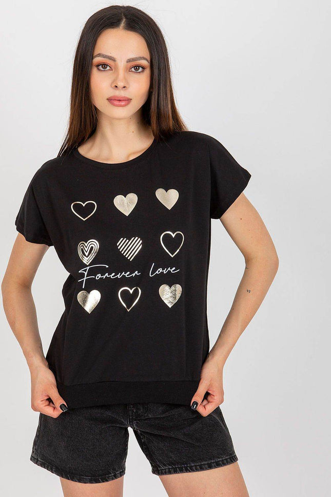Women’s Cotton Blouse – Short Sleeves & Round Neck with Front Print - MimiStylez