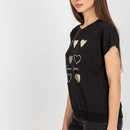 Women’s Cotton Blouse – Short Sleeves & Round Neck with Front Print - MimiStylez