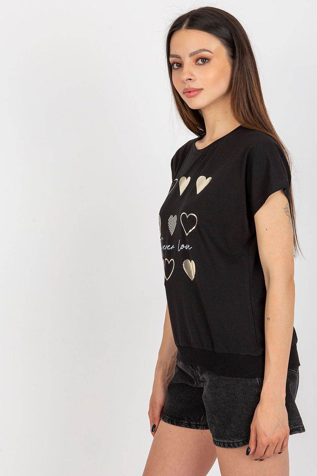 Women’s Cotton Blouse – Short Sleeves & Round Neck with Front Print - MimiStylez