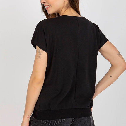 Women’s Cotton Blouse – Short Sleeves & Round Neck with Front Print - MimiStylez