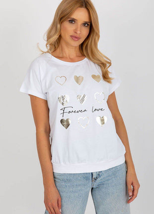 Women’s Cotton Blouse – Short Sleeves & Round Neck with Front Print - MimiStylez