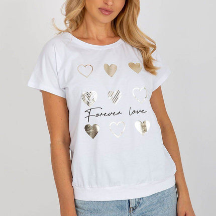 Women’s Cotton Blouse – Short Sleeves & Round Neck with Front Print - MimiStylez