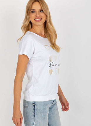 Women’s Cotton Blouse – Short Sleeves & Round Neck with Front Print - MimiStylez