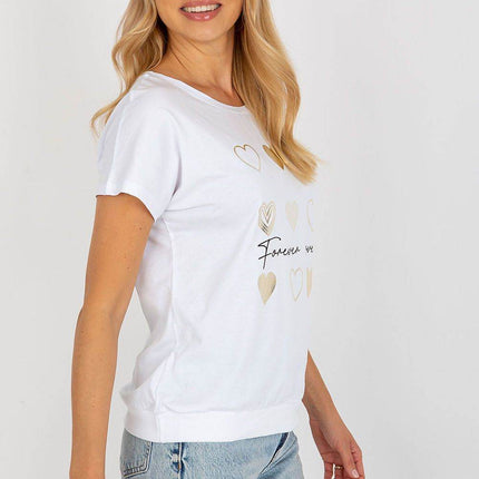 Women’s Cotton Blouse – Short Sleeves & Round Neck with Front Print - MimiStylez